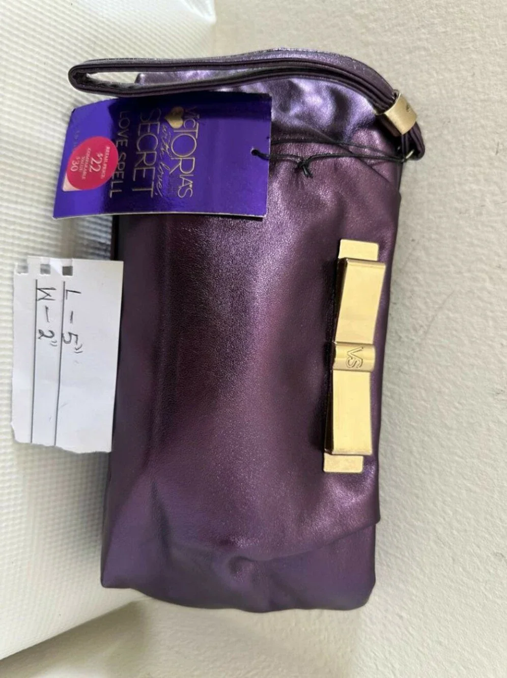 Victoria's Secret Purple Clutch Wristlet Evening Bag Make Up Bag w/Gold Bow